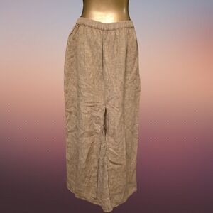 FLAX by Jeanne Engelhart Tan 100% Linen Maxi Skirt Elastic Waist Womens M Boho
